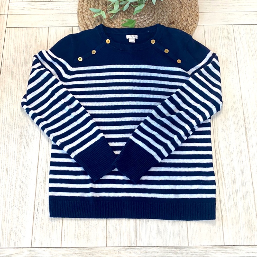 J. Crew linen Navy and white sweater size medium